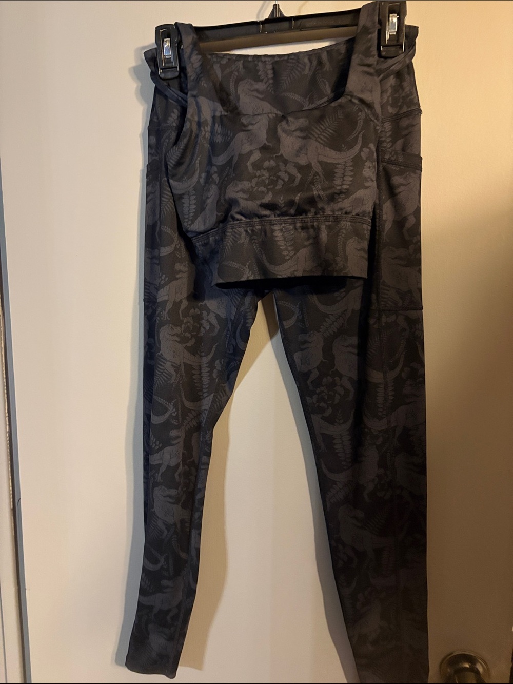 Constantly Varied Gear Black Patterned Leggings with matching straps sports bra